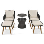 Ensemble de conversation de patio en corde 5 pièces avec table de bar en osier et coussins