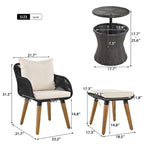 Ensemble de conversation de patio en corde 5 pièces avec table de bar en osier et coussins