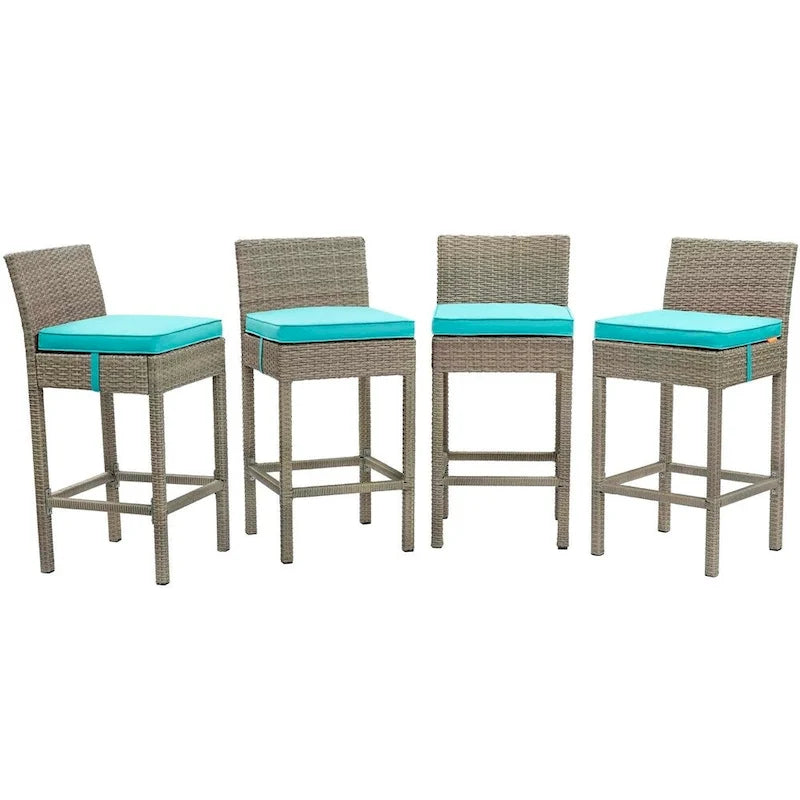 Tabourets de bar d'extérieur Conduit en rotin tressé, ensemble de 4