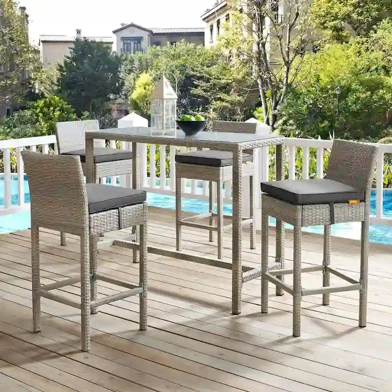 Tabourets de bar d'extérieur Conduit en rotin tressé, ensemble de 4