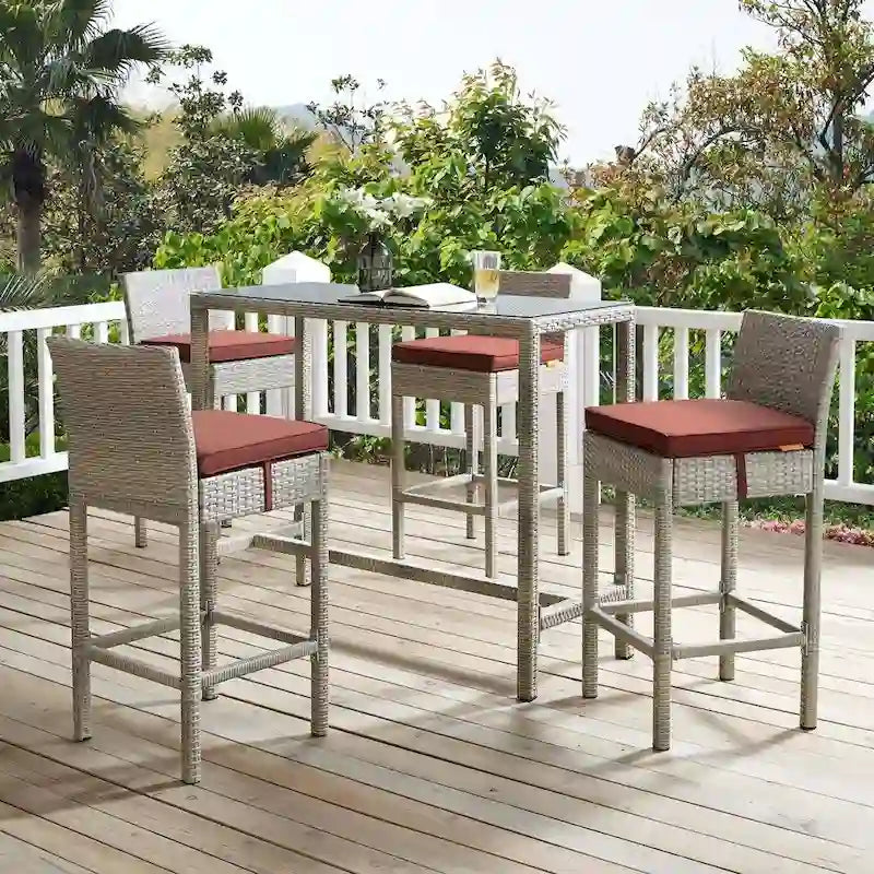 Tabourets de bar d'extérieur Conduit en rotin tressé, ensemble de 4
