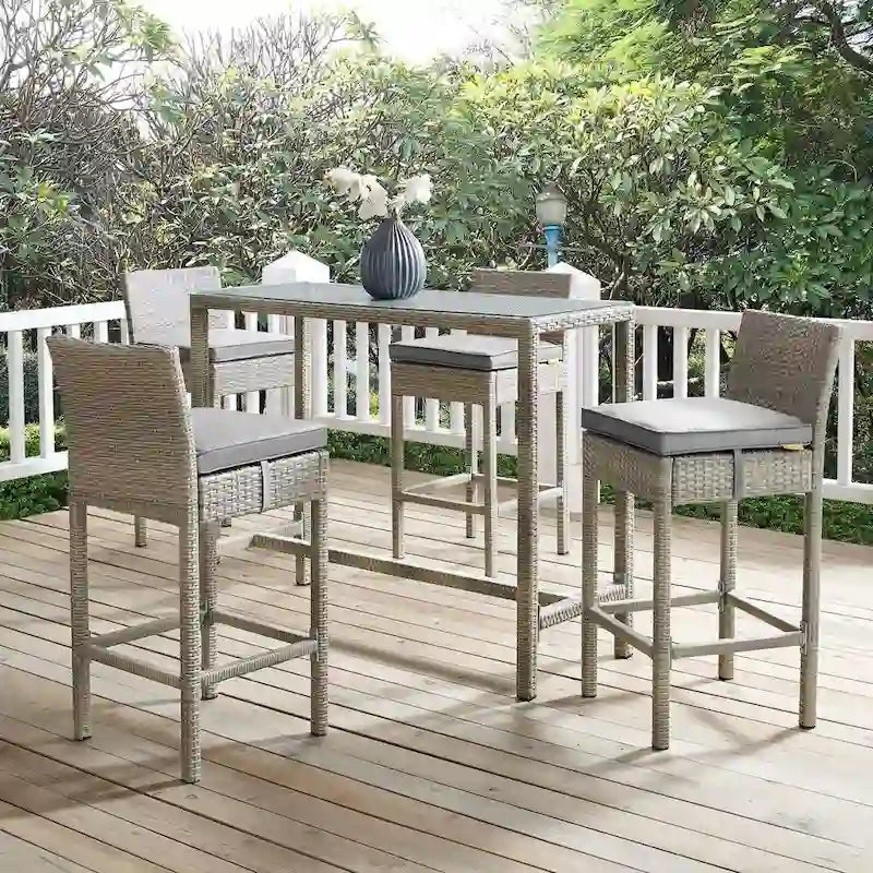 Tabourets de bar d'extérieur Conduit en rotin tressé, ensemble de 4