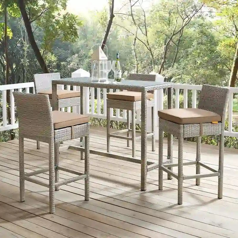Tabourets de bar d'extérieur Conduit en rotin tressé, ensemble de 4