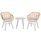 Ensemble de conversation 3 pièces en rotin avec table basse et plateau en verre
