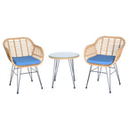 Ensemble de conversation 3 pièces en rotin avec table basse et plateau en verre