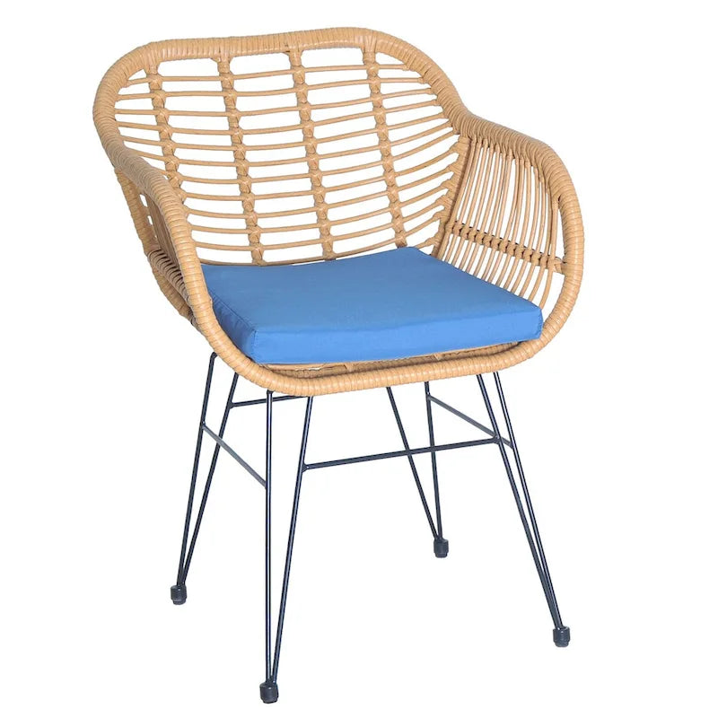 Ensemble de conversation 3 pièces en rotin avec table basse et plateau en verre