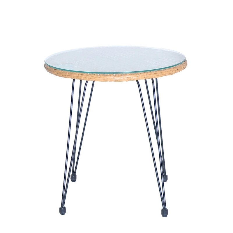 Ensemble de conversation 3 pièces en rotin avec table basse et plateau en verre