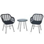Ensemble de conversation 3 pièces en rotin avec table basse et plateau en verre