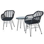 Ensemble de conversation 3 pièces en rotin avec table basse et plateau en verre