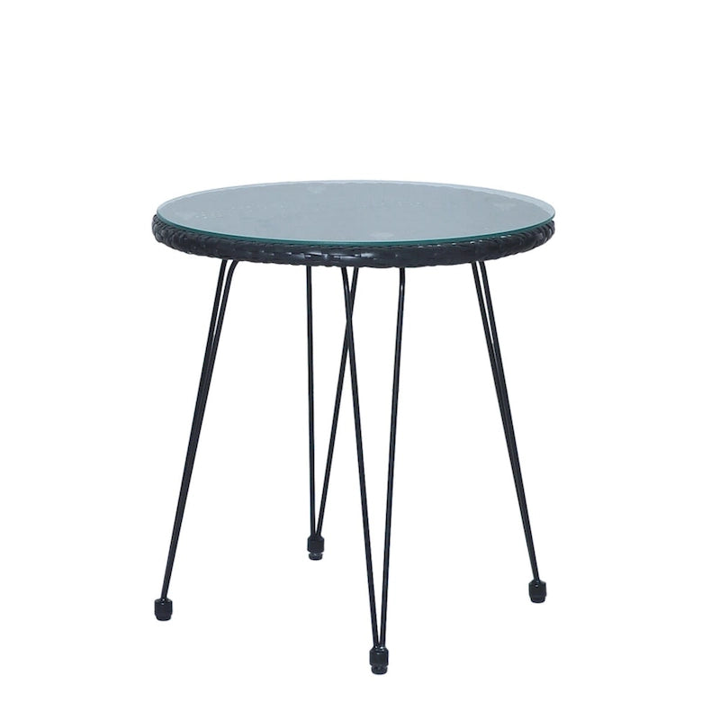 Ensemble de conversation 3 pièces en rotin avec table basse et plateau en verre