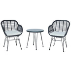 Ensemble de conversation 3 pièces en rotin avec table basse et plateau en verre