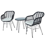 Ensemble de conversation 3 pièces en rotin avec table basse et plateau en verre