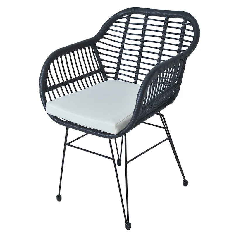 Ensemble de conversation 3 pièces en rotin avec table basse et plateau en verre