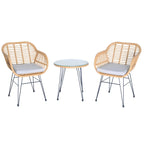 Ensemble de conversation 3 pièces en rotin avec table basse et plateau en verre