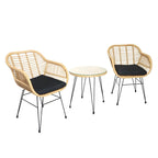 Ensemble de conversation 3 pièces en rotin avec table basse et plateau en verre