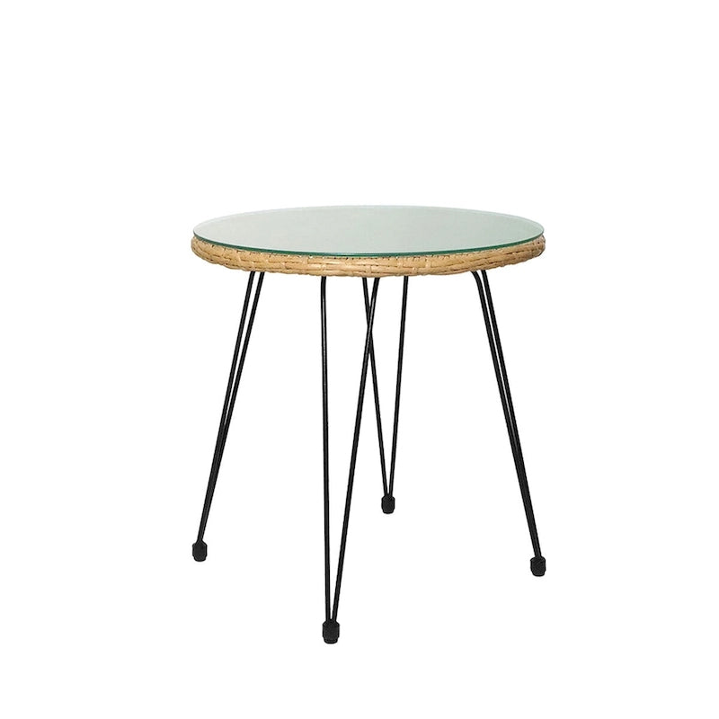 Ensemble de conversation 3 pièces en rotin avec table basse et plateau en verre