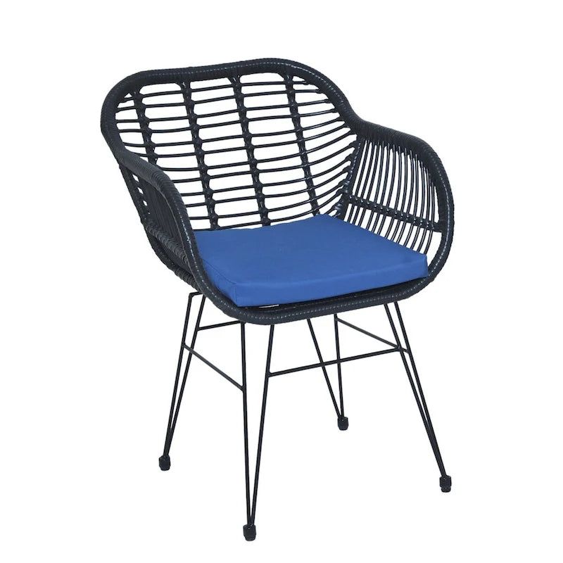 Ensemble de conversation 3 pièces en rotin avec table basse et plateau en verre