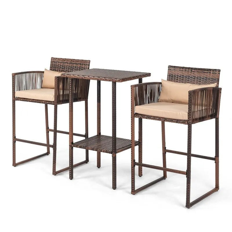 Ensemble bistro d'extérieur 3 pièces en osier avec coussins