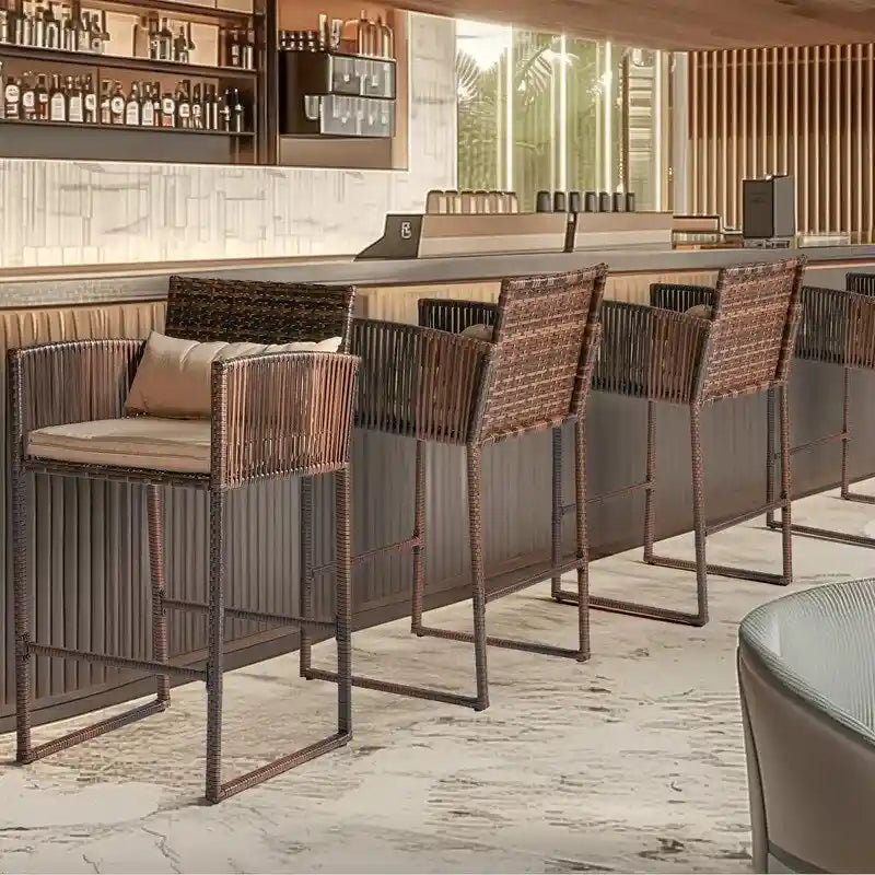Ensemble bistro d'extérieur 3 pièces en osier avec coussins