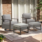 Gymojoy Patio Bistro Set with Rocking Chairs with Ottomans - Grey
