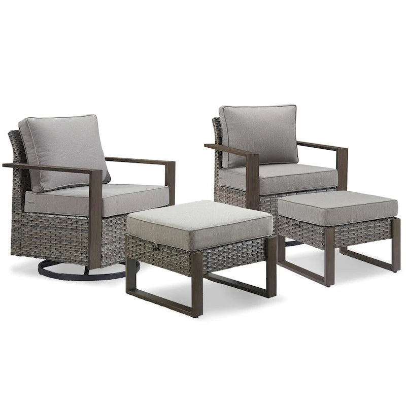 Ensemble bistro de patio Gymojoy avec chaises berçantes et repose-pieds - Gris