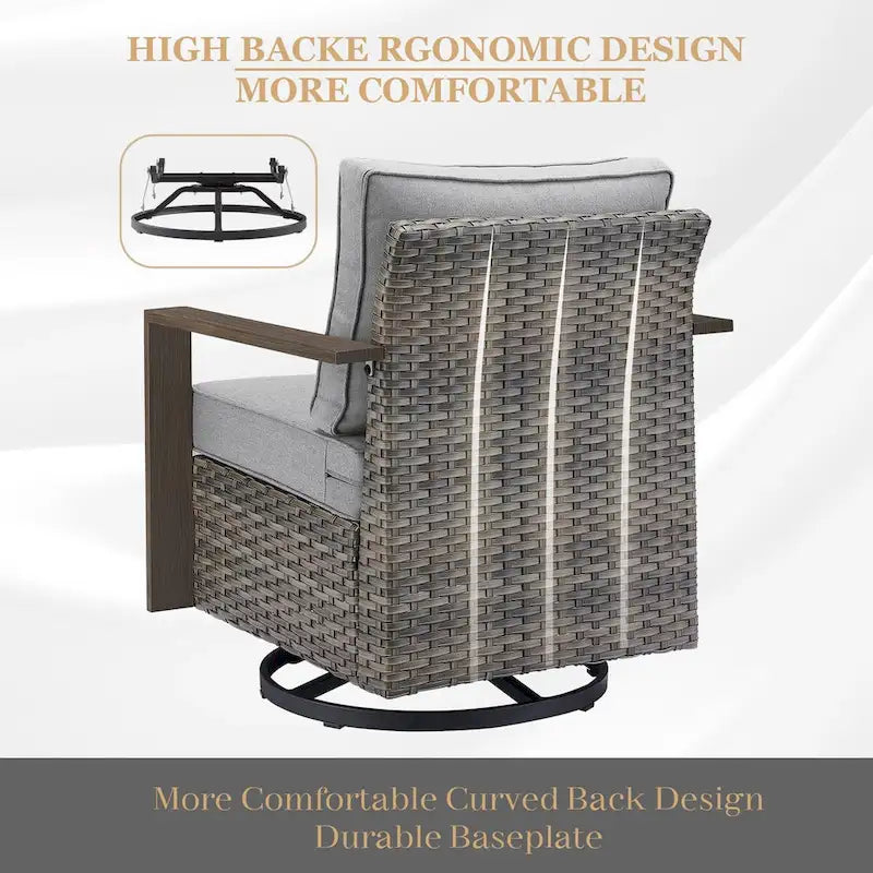 Ensemble bistro de patio Gymojoy avec chaises berçantes et repose-pieds - Gris