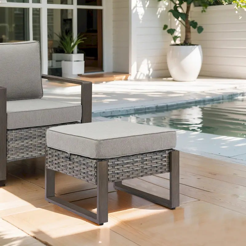 Ensemble bistro de patio Gymojoy avec chaises berçantes et repose-pieds - Gris