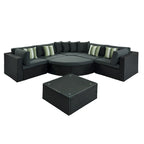 Ensemble de canapés d'extérieur en résine tressée 7 pièces, canapé-lit en rotin avec coussins colorés, canapé de conversation, pour patio, jardin, terrasse