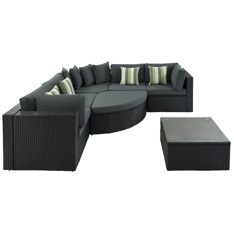 Ensemble de canapés d'extérieur en résine tressée 7 pièces, canapé-lit en rotin avec coussins colorés, canapé de conversation, pour patio, jardin, terrasse