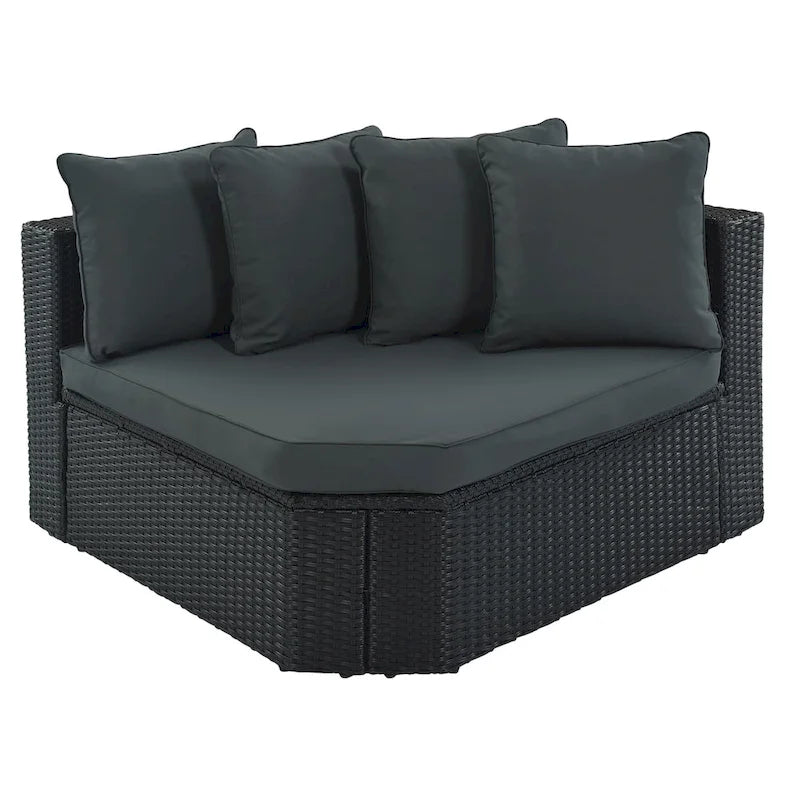 Ensemble de canapés d'extérieur en résine tressée 7 pièces, canapé-lit en rotin avec coussins colorés, canapé de conversation, pour patio, jardin, terrasse