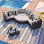Ensemble de canapés d'extérieur en résine tressée 7 pièces, canapé-lit en rotin avec coussins colorés, canapé de conversation, pour patio, jardin, terrasse