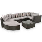 Ensemble de canapés d'extérieur en résine tressée 7 pièces, canapé-lit en rotin avec coussins colorés, canapé de conversation, pour patio, jardin, terrasse