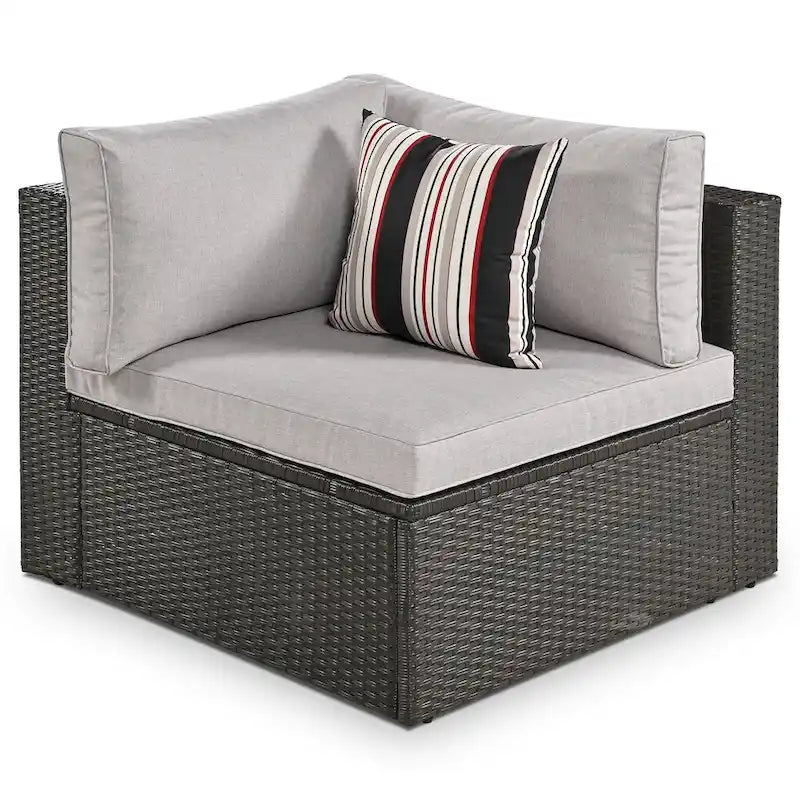 Ensemble de canapés d'extérieur en résine tressée 7 pièces, canapé-lit en rotin avec coussins colorés, canapé de conversation, pour patio, jardin, terrasse
