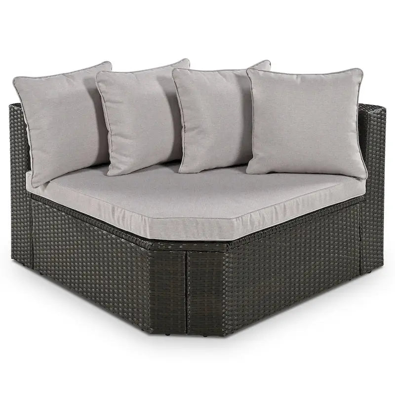 Ensemble de canapés d'extérieur en résine tressée 7 pièces, canapé-lit en rotin avec coussins colorés, canapé de conversation, pour patio, jardin, terrasse