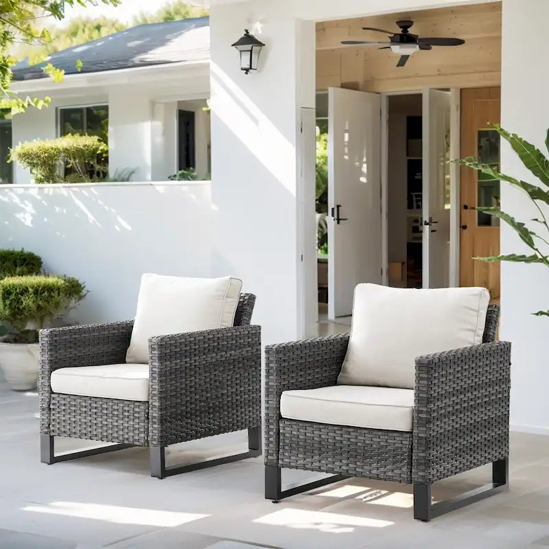 Chaises de salle à manger en rotin, chaises de véranda, fauteuils club d'extérieur - Gris