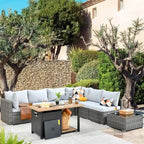 Ensemble de mobilier de jardin en résine tressée 8 pièces avec canapé et foyer extérieur HOOOWOOO