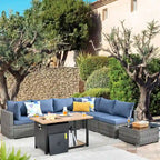 Ensemble de mobilier de jardin en résine tressée 8 pièces avec canapé et foyer extérieur HOOOWOOO