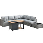Ensemble de mobilier de jardin en résine tressée 8 pièces avec canapé et foyer extérieur HOOOWOOO