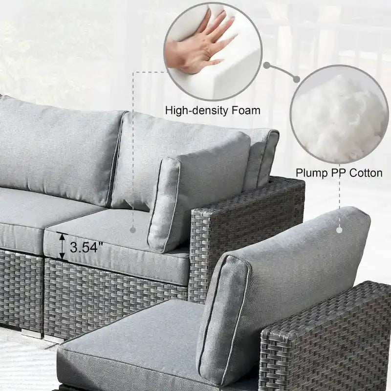 Ensemble de mobilier de jardin en résine tressée 8 pièces avec canapé et foyer extérieur HOOOWOOO