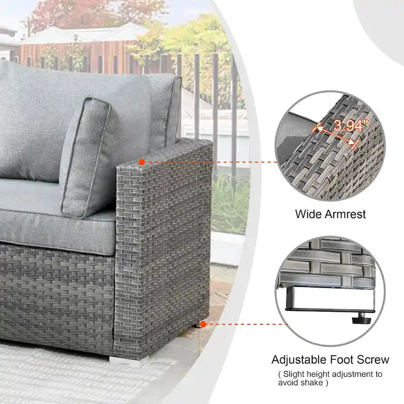 Ensemble de mobilier de jardin en résine tressée 8 pièces avec canapé et foyer extérieur HOOOWOOO