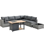 Ensemble de mobilier de jardin en résine tressée 8 pièces avec canapé et foyer extérieur HOOOWOOO