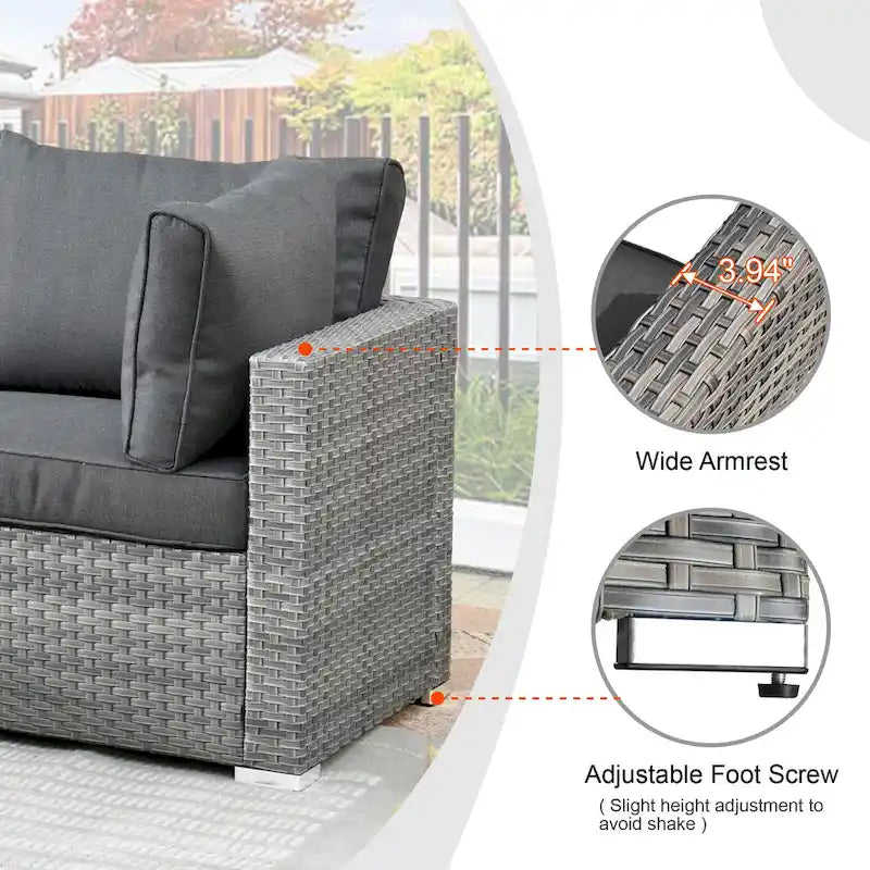 Ensemble de mobilier de jardin en résine tressée 8 pièces avec canapé et foyer extérieur HOOOWOOO