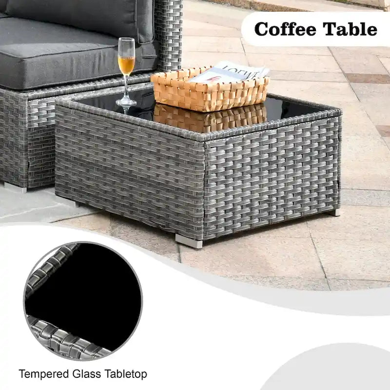 Ensemble de mobilier de jardin en résine tressée 8 pièces avec canapé et foyer extérieur HOOOWOOO