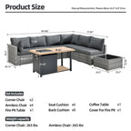 Ensemble de mobilier de jardin en résine tressée 8 pièces avec canapé et foyer extérieur HOOOWOOO