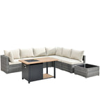 Ensemble de mobilier de jardin en résine tressée 8 pièces avec canapé et foyer extérieur HOOOWOOO