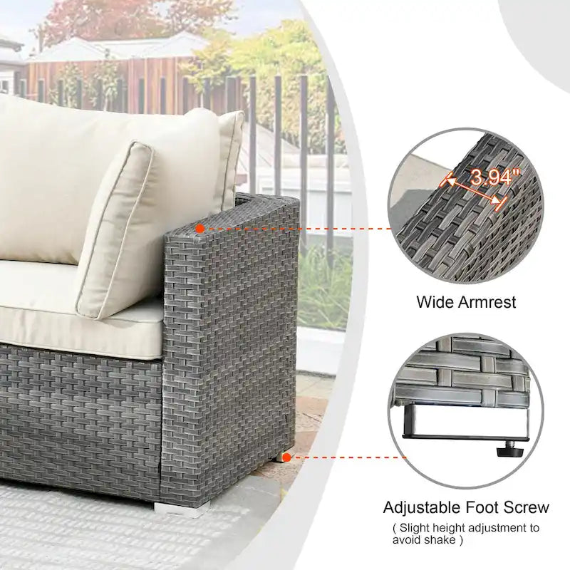 Ensemble de mobilier de jardin en résine tressée 8 pièces avec canapé et foyer extérieur HOOOWOOO