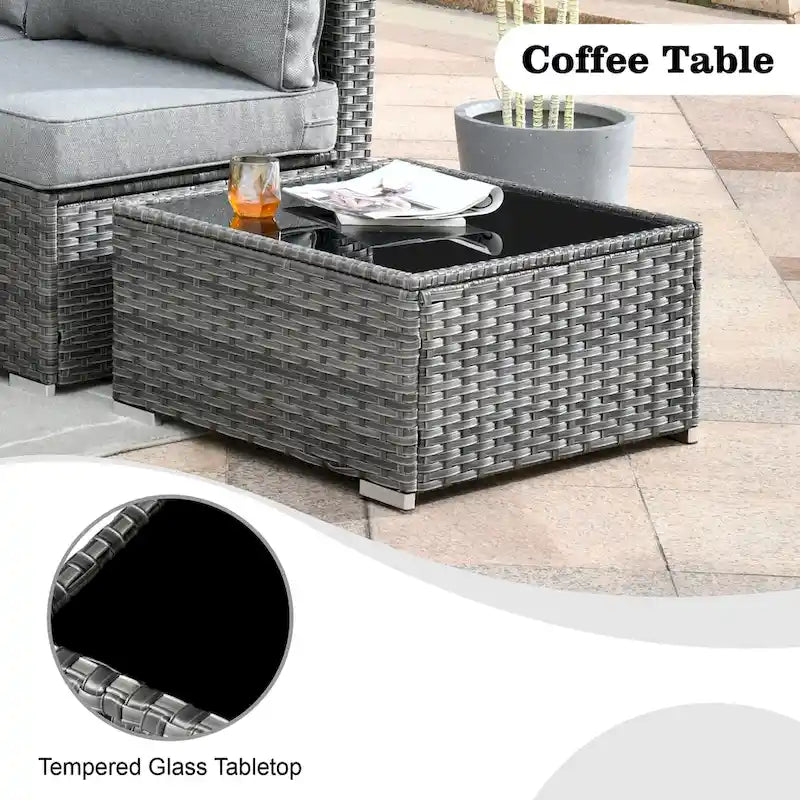 Ensemble de mobilier de jardin en résine tressée 8 pièces avec canapé et foyer extérieur HOOOWOOO
