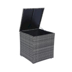 Ensemble de mobilier de jardin modulable 8 pièces haut de gamme en rotin tressé : résine tressée grise, coussins noirs, plateau en verre