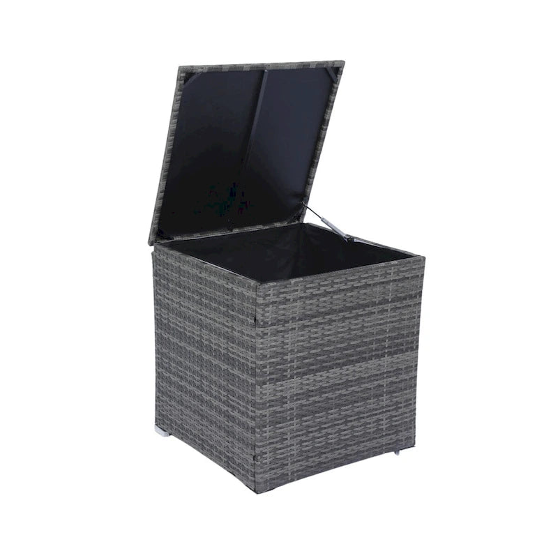Ensemble de mobilier de jardin modulable 8 pièces haut de gamme en rotin tressé : résine tressée grise, coussins noirs, plateau en verre