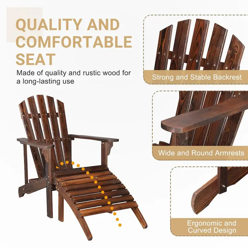 Chaise de jardin individuelle en bois avec repose-pieds